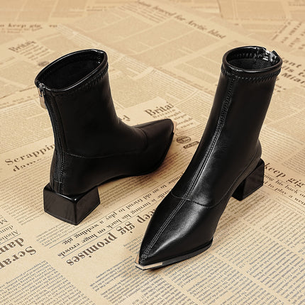 Cross-Border French Style Pointed Toe Short Boots Women's Boots 2025 New Autumn and Winter High Heels Square Heels Korean Style Small Ankle Boots
