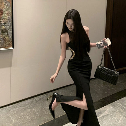 2025 New Socialite dress Cross-border Light Luxury Long Dress Heavy Industry Nail Drill Slim Fit Hip Party Dress