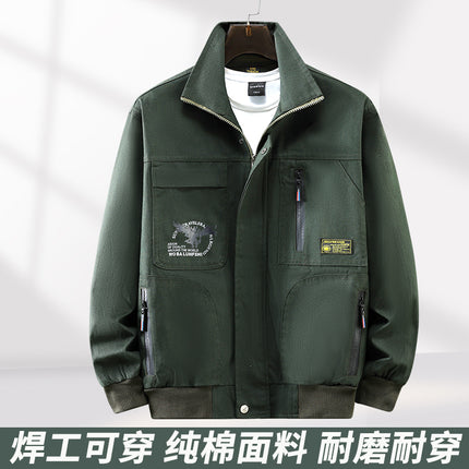 Cotton Wear-resistant Work Clothes suit Men's Spring and Autumn Anti-scalding Electric Welding Work Clothes Construction Site Jacket Labor Protection Work Pants