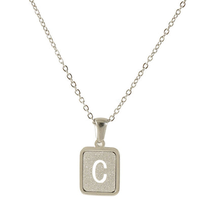 Cross-border European and American Stainless Steel Sand Pressing Letter Pendant Women's Color-free Square Titanium Steel Hollow English Letter Necklace Women