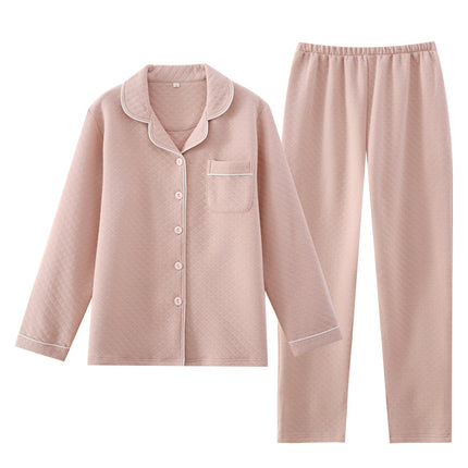 Solid Color Air Layer Couple suit Cotton Four-color Home Breathable Warm Home Clothes V-neck Men's and Women's Pajamas