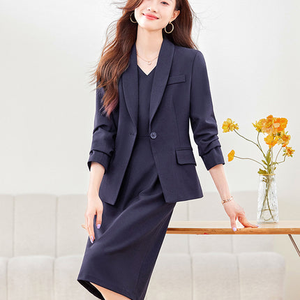 Cross-Border New Style Long-Sleeved Blazer, Feminine Goddess Style Workwear Suit with Sleeveless Dress Underneath