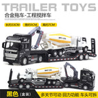 Black alloy truck engineering trailer with mixer truck