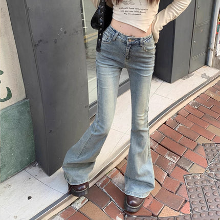 Washed Nostalgic American Style Micro-horn Trendy Brand Jeans Spring Autumn and Summer New High Waist Slimming Stretch Horseshoe Pants