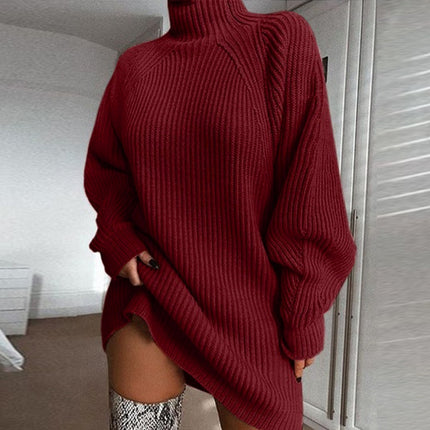 Cross-Border New Product Wish Knitwear Mid-Length Raglan Sleeve Half Turtleneck Knitwear Dress