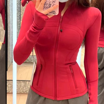 Lulu Same Style Spring and Autumn Women's Sports Jacket Yoga Clothes Top Casual Outdoor Collar Long Yoga Long Sleeve Jacket