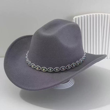 Solid Color Light Board Felt Western Cowboy Hat Outdoor Autum Hat Women's Simple French Hat Men's High-End