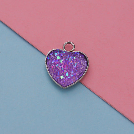 Cross-border 13MM peach heart-shaped stainless steel starry pendant bottom mop resin starry DIY jewelry accessories