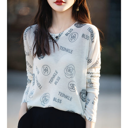 [120 water-soluble] worsted ultra-fine water-soluble wool ink painting round neck skin-friendly thin knitted base shirt