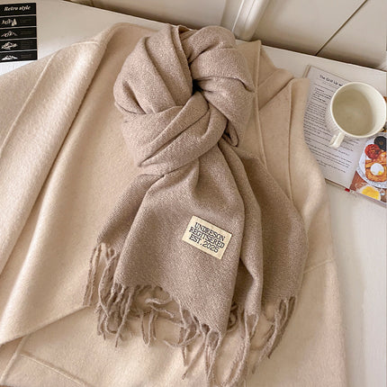 New Pure Color Imitation Cashmere Scarf for Women in Winter, Monochromatic, Versatile, High-End, Warm Neck Protection, Neck Scarf for Couples