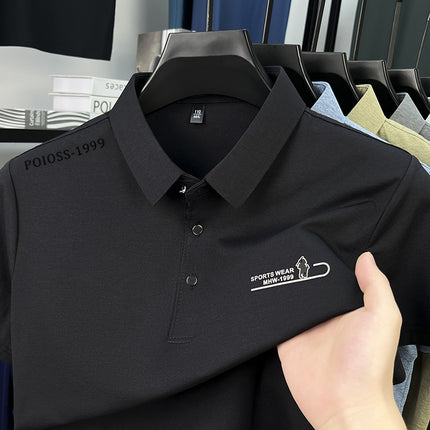 2025 Light Luxury Men's Polo Short-Sleeved Pure Color Casual Versatile Lapel Chest Pressed Label Men's Half-Sleeved Top T-Shirt