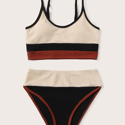 Sexy Color-Blocking European and American Cross-Border Amazon Strap Bikini Swimsuit for Women, Multi-Color Swimwear, Bandeau Fashion