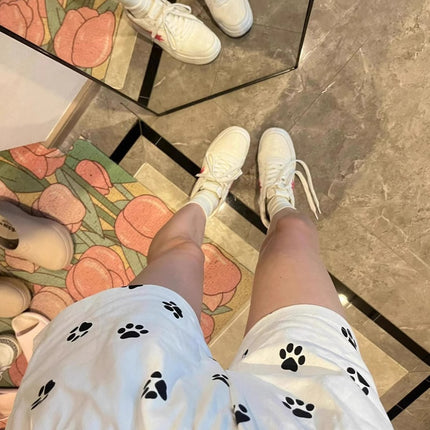 American Style Dog Feet Printed Sports Shorts Women's Summer Thin Loose Casual Outfit A- shaped Three-point Wide-leg Hot Pants