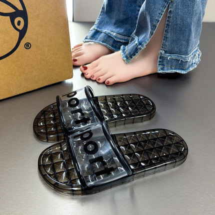 2025 summer new home indoor bathroom bath non-slip transparent deodorant flat bottom soft bottom crystal slippers dormitory