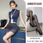 Purple gray [top + skirt + badge + t pants] includes black flat stockings / One Size