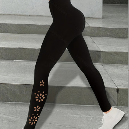 Cross-Border New Women's High-Waisted Casual Street Hollow Fitness Yoga Simple Breathable Design Leggings