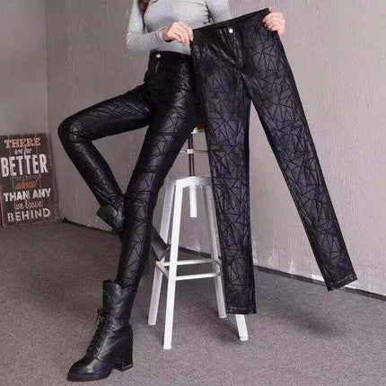 2025 Winter New Women's High-Waisted Slimming Leather Pants, Matte Black Skinny Leggings for Outerwear