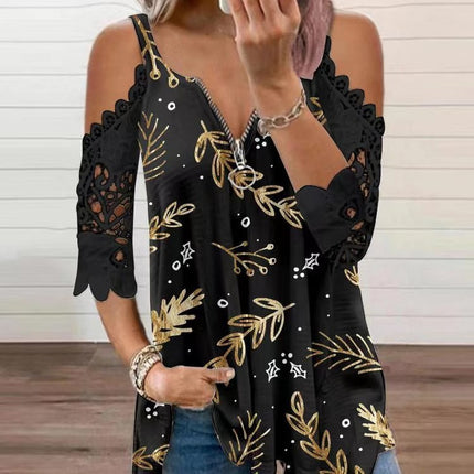 2025 Cross-Border New European and American Export Tops with Suspenders, Cut Out Lace Sleeves, Knitted Amazon Popular T-Shirts for Women