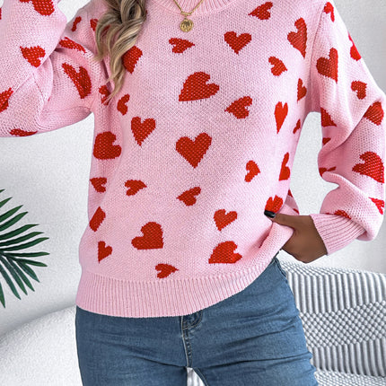 Clearance Sale Real Shot 2025 Autumn/Winter Casual Color-Block Heart Lantern Sleeve Pullover Sweater Amazon Cross-Border Valentine's Day