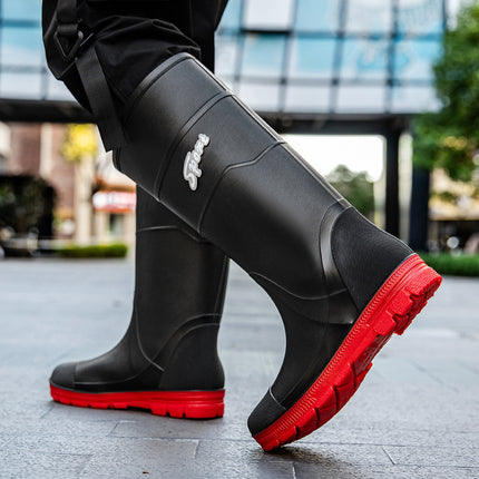 Summer Style Chinese Style Mid-High Rain Boots Contrasting Black and Red Fishing Rain Boots Car Wash Cleaning Wading Shoes Work Shoes Men's Water Boots