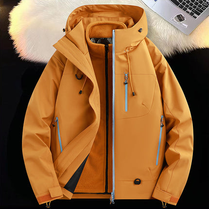Soft Shell Jacket for Men and Women, New Three-In-One Detachable Single-Impact Hooded Jacket, Outdoor Windproof and Waterproof Mountaineering Jacket