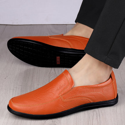 Cross-Border Large Size Business Casual Leather Shoes for Men, Slip-On Loafers, Flat Driving Shoes, All-Season Single Shoes, Cowhide Men's Shoes