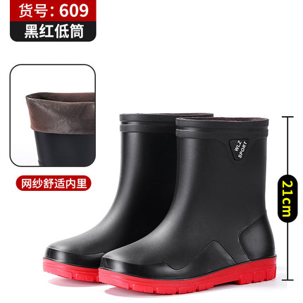 New High-Top Men's Drawstring Ankle Boots for Outdoor Use, Waterproof, Non-Slip, Long, Warm, Thickened Fishing Rubber Shoes