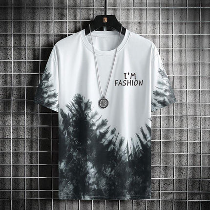 New Quick-drying Ice Silk Gradient suit Men's Short-sleeved T-shirt Summer Casual Shorts Sports Two-piece Handsome Men's Wear