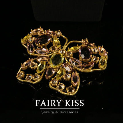 Copper claw inlaid handmade glass exquisite temperament geometric hollow brooch high sense personality design heavy industry exaggerated jewelry