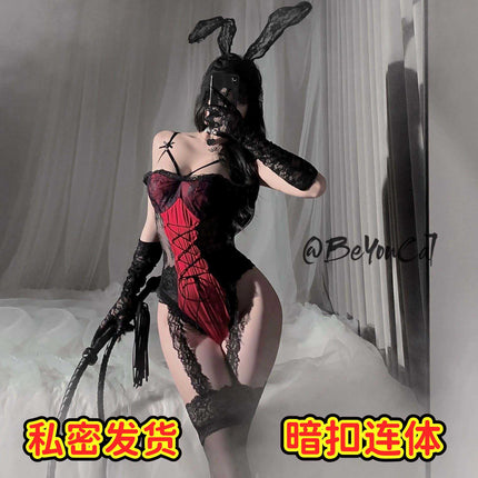 Plus-Size Lingerie Christmas Bunny Girl Casual Role-Playing Sexy See-Through Flirty Strap Jumpsuit for Curvy Women