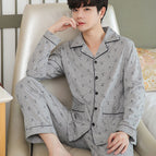 Double Bag 100% cotton long-sleeved trousers with gray dots / L size is recommended to wear 50.00 kg-65.00 kg
