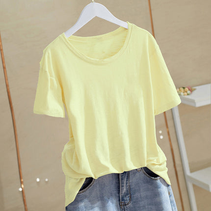 2025 Comfortable Summer New Cotton Short-sleeved T-shirt Women's Korean-style All-match Round Neck Printed Letter Top Base Trendy