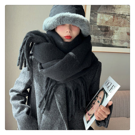 Solid Color Thickened and Extended Scarf for Women, 2026 Autumn and Winter New Korean Style, Versatile Winter Shawl for Students, Pink