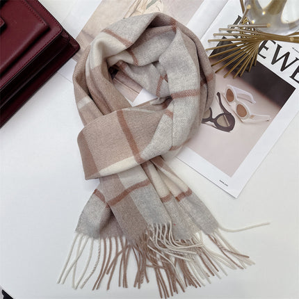 Solid Color Scarf Women's Winter 2024 New Big Brand Korean Style Cashmere Wool Winter Warm Neck Shawl Ins Card