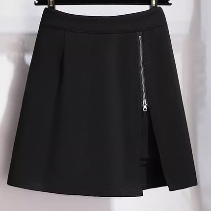 Women's High-Waisted Slimming A-Line Skirt Pants 2024 Spring New Korean Style with Zipper Irregular Hot Pants