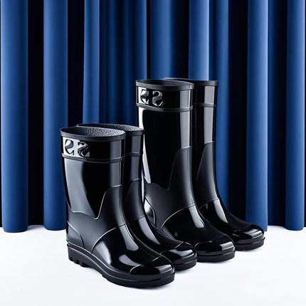Foreign Trade High-Top Labor Protection Men's Rain Boots, Long Rain Boots, Waterproof Outdoor Non-Slip Fleece-Lined Warm Water Shoes, Cold-Proof and Protective