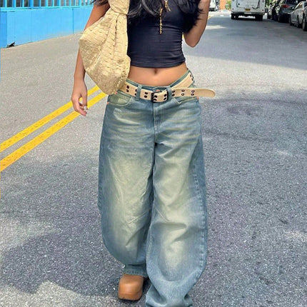 Cross-border Foreign Trade Amazon Europe and America Retro Old Blue Boyfriend Jeans Women's Loose Straight Casual Mop Pants