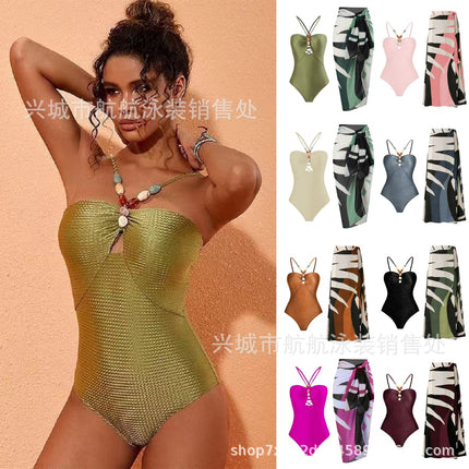 Positioning printing one-piece swimsuit women's bikini suit beach skirt belly covering slimming Amazon Southeast Asia sun protection