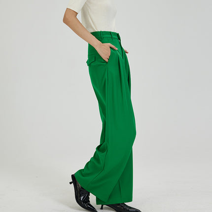 White High-Waisted Drapey Ultra-Wide Floor-Length Pants for Tall Individuals, Extended Straight-Leg Wide-Leg Suit Casual Pants