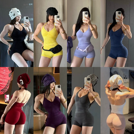 Two-piece Hanging Neck Beauty Back Yoga DF Sports Vest European and American Ass Shorts Training Peach Fitness Clothing Women's Suit
