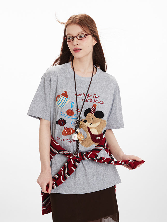 HeyHenry Men's Summer Bear Towel Embroidered Jacquard Loose Couple T-Shirt Round Neck All-match Short-sleeved Women's Ins