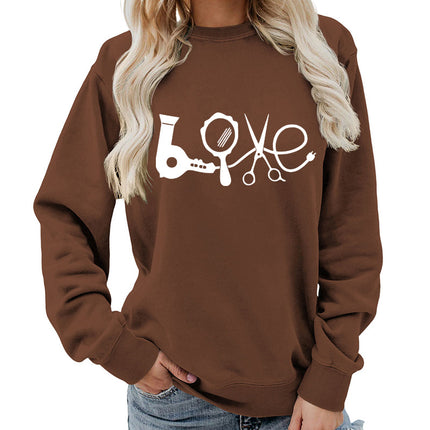 Hair Dryer Mirror Scissors Printed Round Neck Women's Top Sweatshirt Foreign Trade Supply Jacket Casual Loose European Size