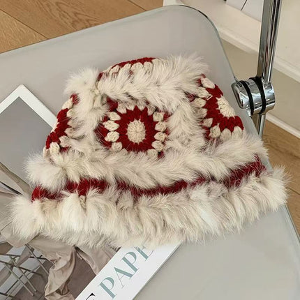 Autumn and Winter New Real Rex Rabbit Fur Knitted Hat All-match Tiger Head Lion Hats Warm Furry Face Show Girl