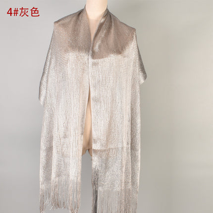2024 new European and American style sexy flat long beard solid color sunscreen shawl scarf fashion ladies split towel