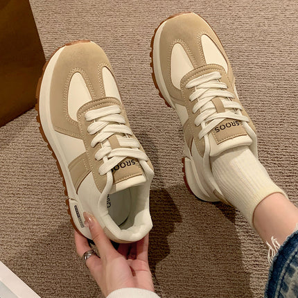 2025 Spring New Women's Shoes Waffle Forrest Gump Sneakers Color Matching Round Toe Thick Sole Casual Dad Shoes Moral Training Shoes Trbottomy