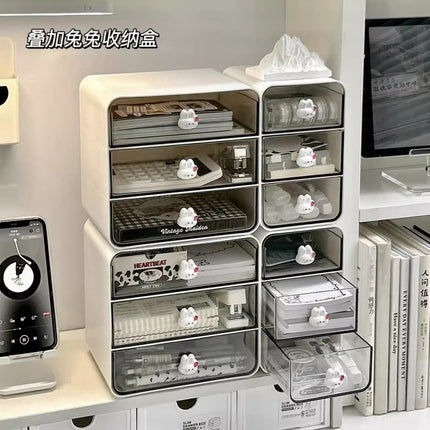 Cute Desktop Transparent Drawer Type Storage Box Student Desk Stationery Finishing Box Office Sundries Storage Box