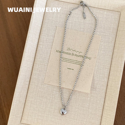 Japanese and Korean Super Flash Zircon Heart Necklace for Women Ins Cool Style Niche Design Clavicle Chain Titanium Steel Electroplated 18K Gold