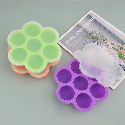 7-hole silicone food supplement box with lid ice cube children's fruit snack food supplement box sealed fresh-keeping box ice hockey mold
