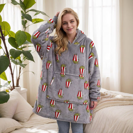 Hooded Blanket Hoodie Blanket Cross-Border Flannel Thickened Lamb Fleece Robe Fleece Pullover Tv Blanket