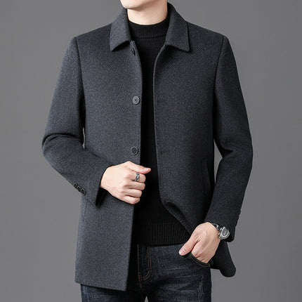 Counter Genuine Men's High-Quality Double-Sided Cashmere Outwear Middle-Aged Dad Casual Woolen Windbreaker Goose down Liner